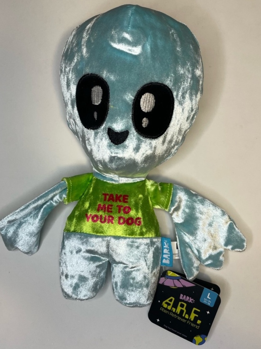 Bark Plush Alien Dog Toy - Light Blue with Green Shirt